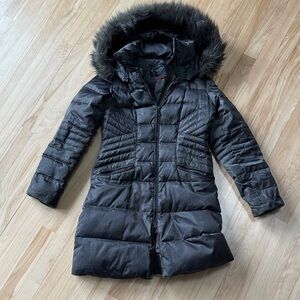 1 Madison Black Puffer Coat with Faux Fur Trim